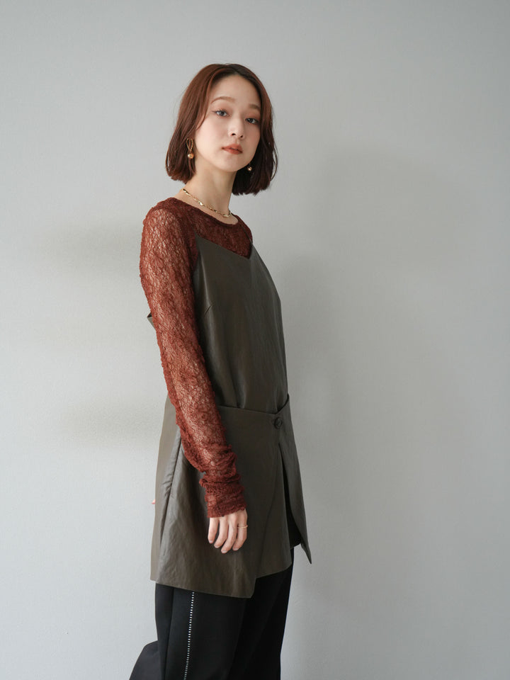 [予約]レイヤードレザーキャミソールチュニック/ブラウン
