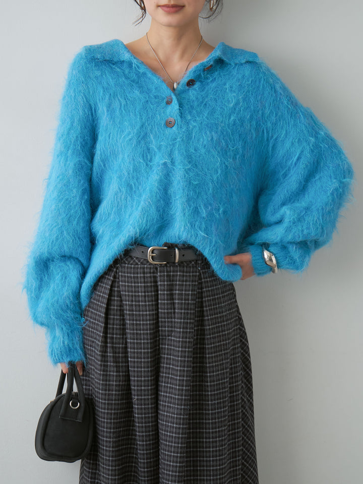 [予約]ヘンリーシャギーニットトップス/blue