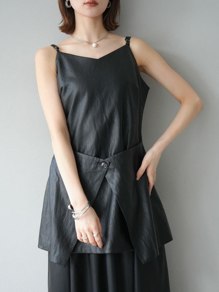 [予約]レイヤードレザーキャミソールチュニック/ブラック