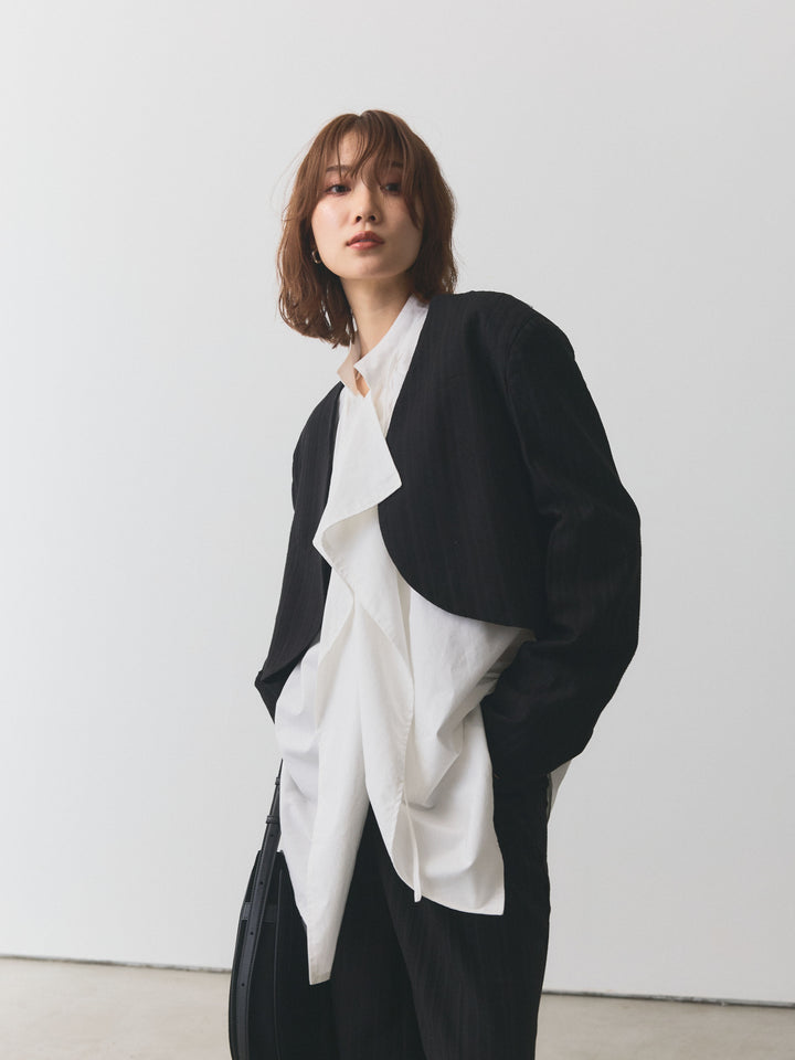 【Allure】[SET]ヘリンボーンショートジャケット＆ワイドパンツSET UP+ヘリンボーンショートジャケット＆ワイドパンツSET UP(2set)