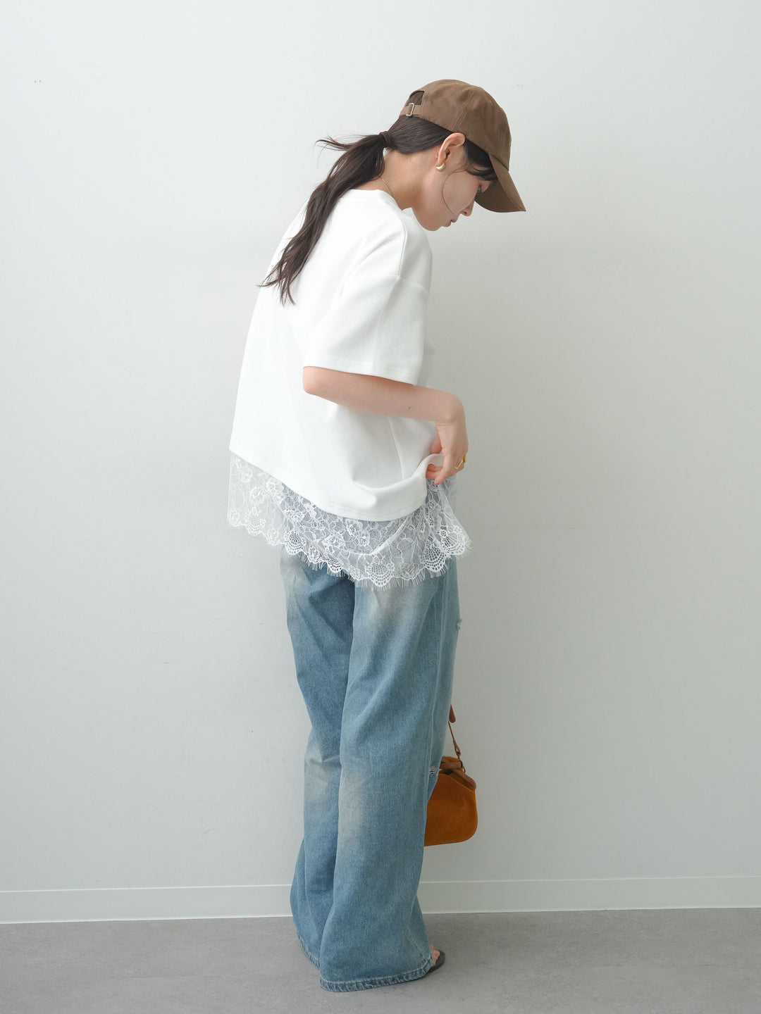 [SET]アシメレースヘムワイドTEE+グラフィックスクラッチワイドデニム(2set)