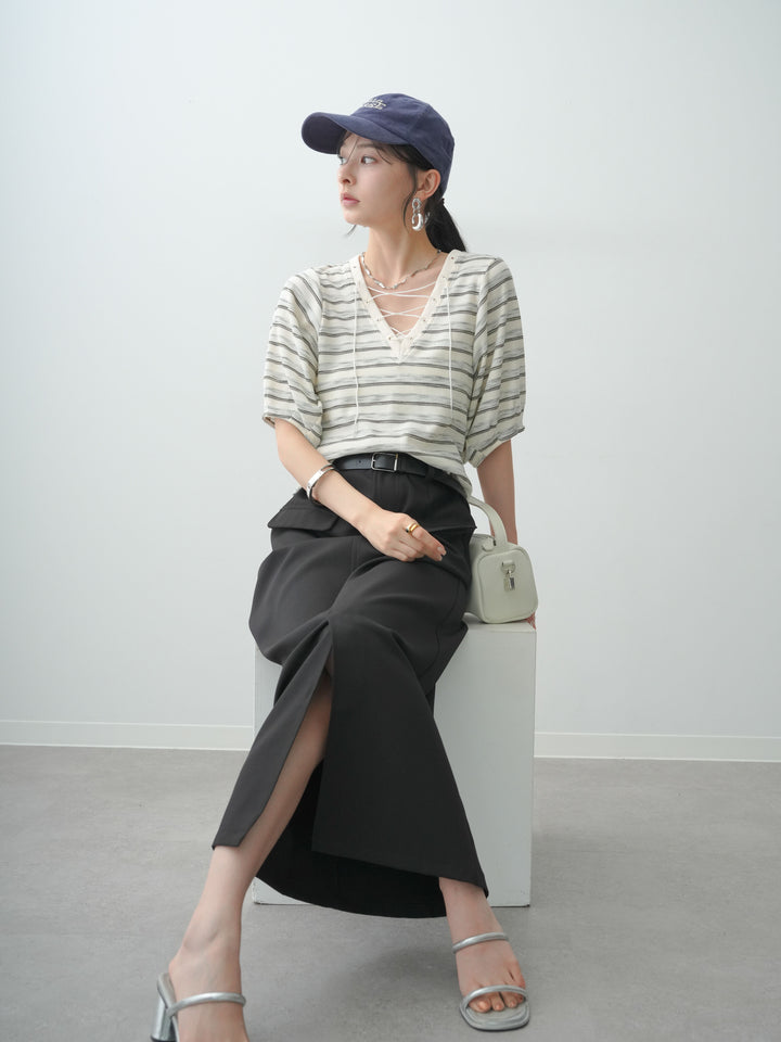 [予約]レースアップワッフルハーフトップス/gray