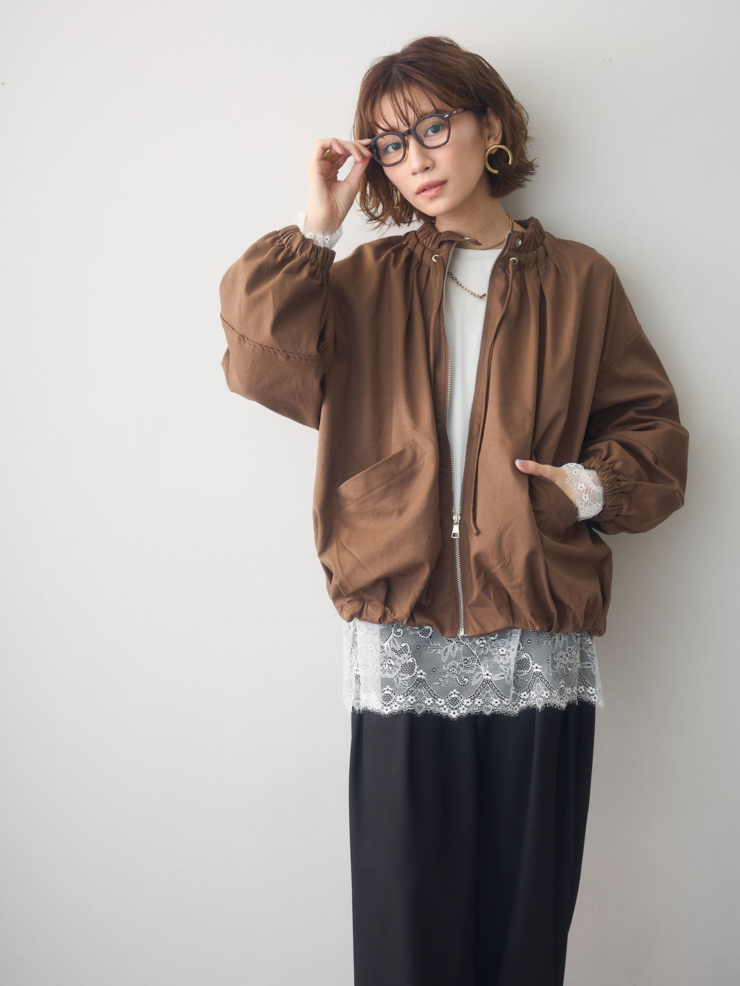 [SET]ギャザーネックオーバーブルゾン+選べるアクセセット(2set)