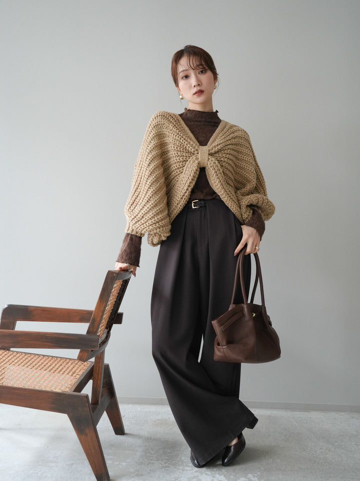 [SET]ローゲージ畦編みドルマンニットボレロ+選べるアクセセット(2set)