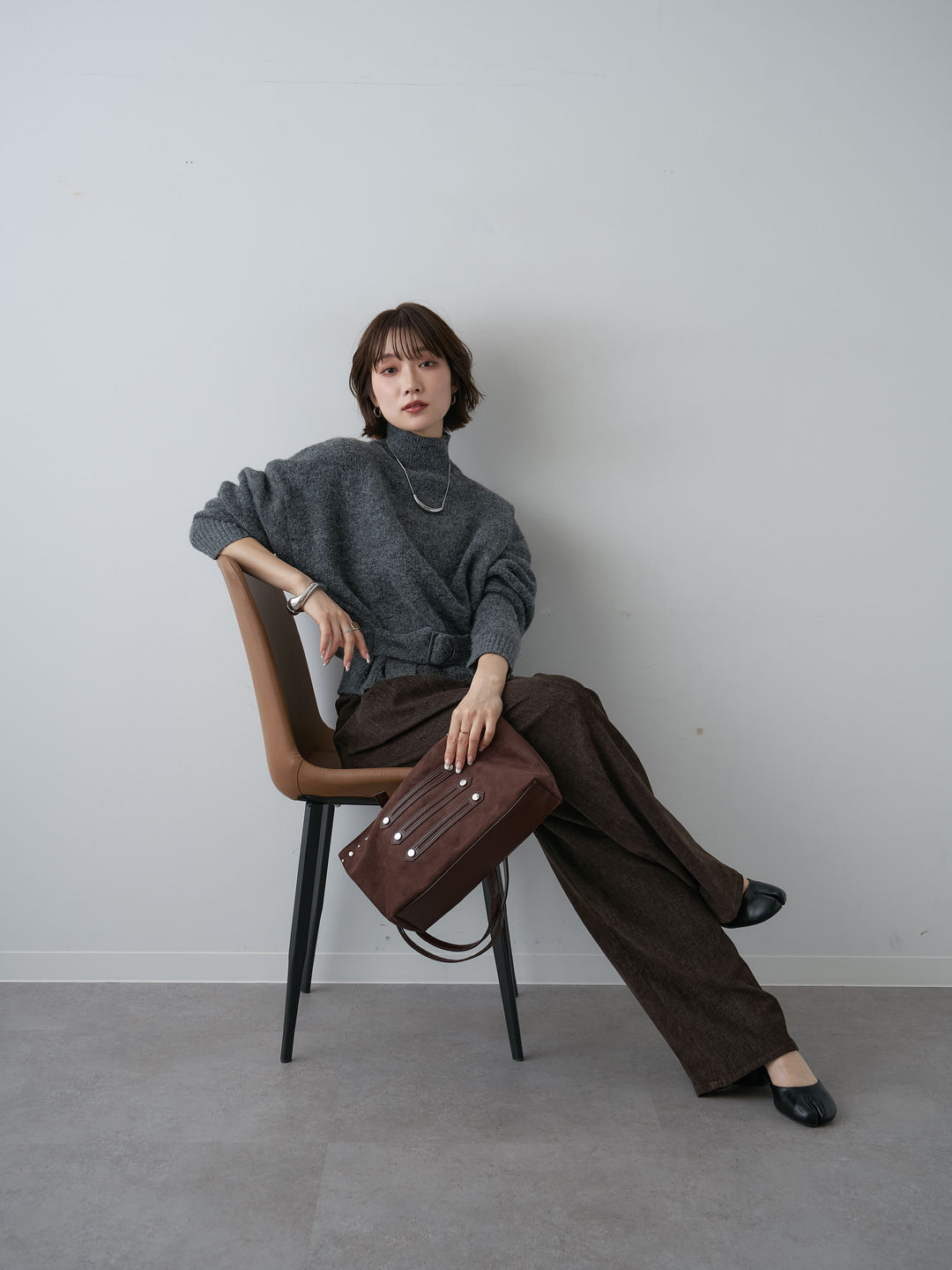 [SET]ウエストベルトハイネックニットトップス+選べるアクセセット(2set)