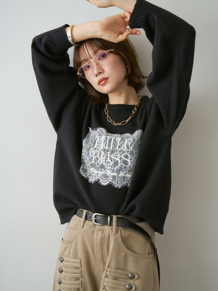 [SET]アルパカタッチ刺繍レースロゴニットプルオーバー+アルパカタッチ刺繍レースロゴニットプルオーバー(2set)