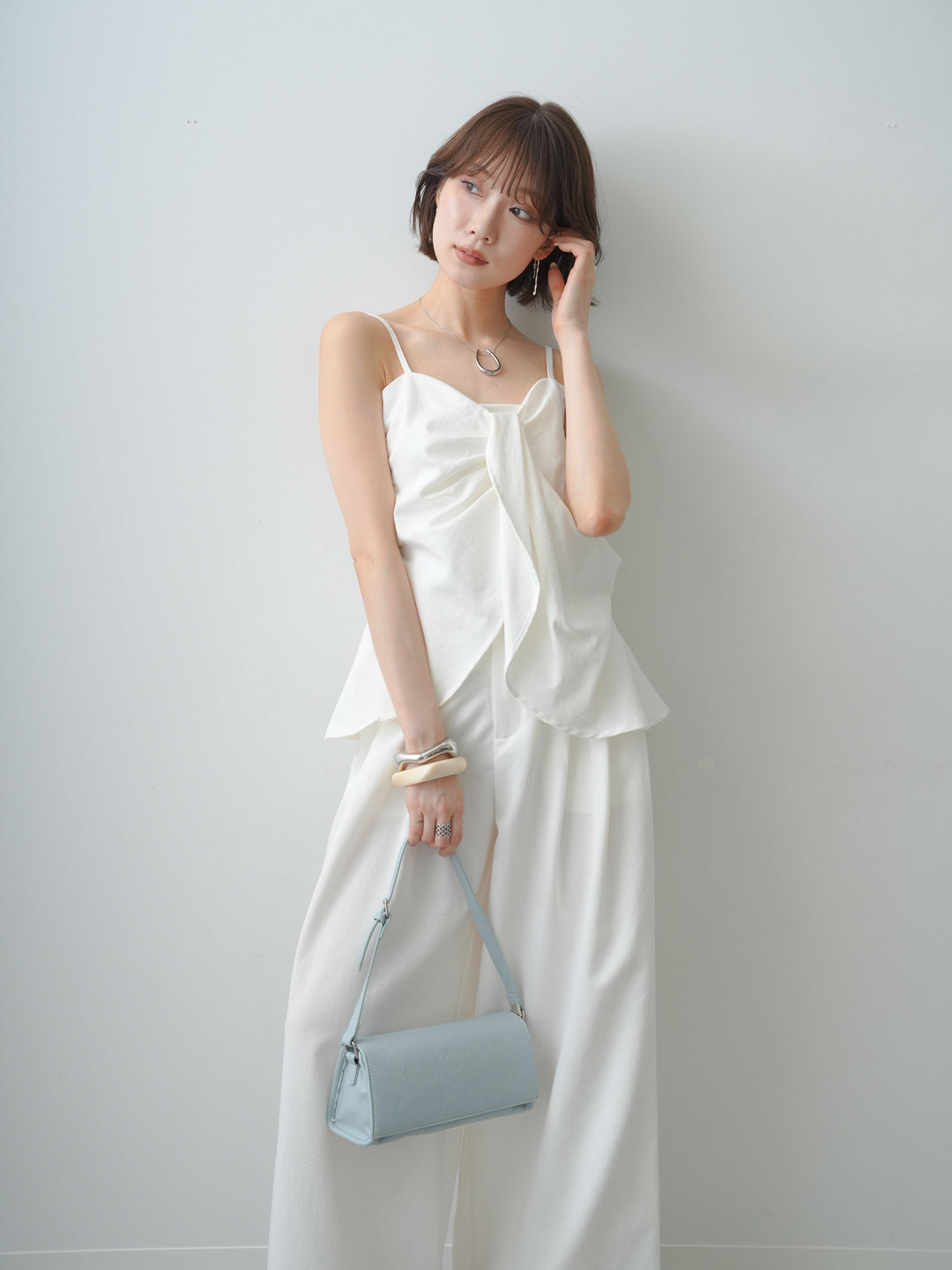 [SET]リボンデザインビスチェ＆タックワイドパンツSET UP(2SET)+選べるアクセセット(2set)
