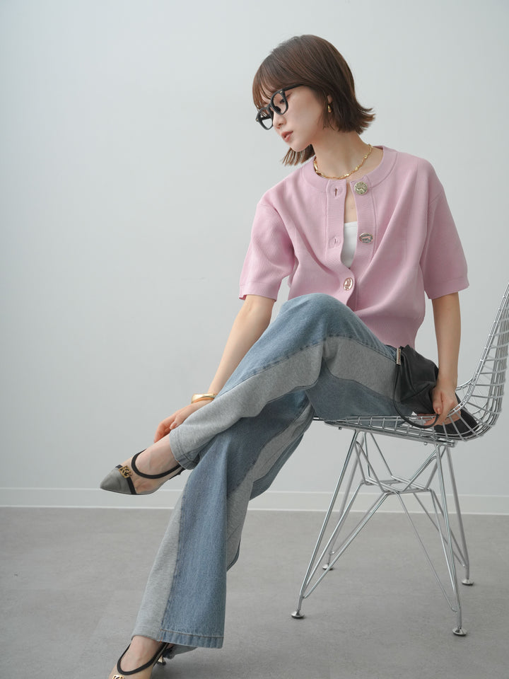 [SET]ゴールドボタンハーフニットカーディガン+選べるアクセセット(2set)
