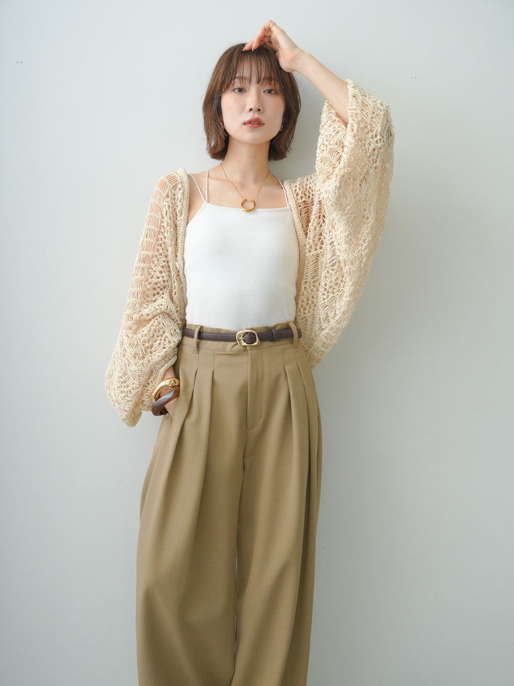 [SET]ミックスメッシュニットボレロ+カップ付きバッククロスキャミソール(2set)