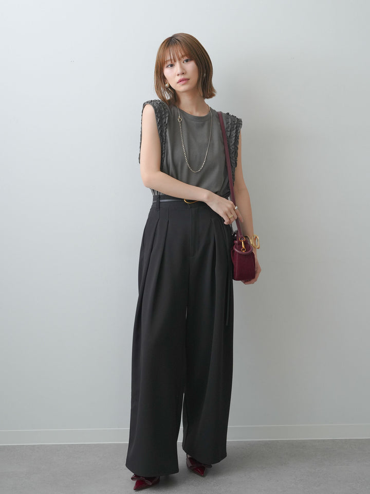 [SET]ホイップフリルフレンチTEE+クレープデシンタックワイドパンツ(2set)