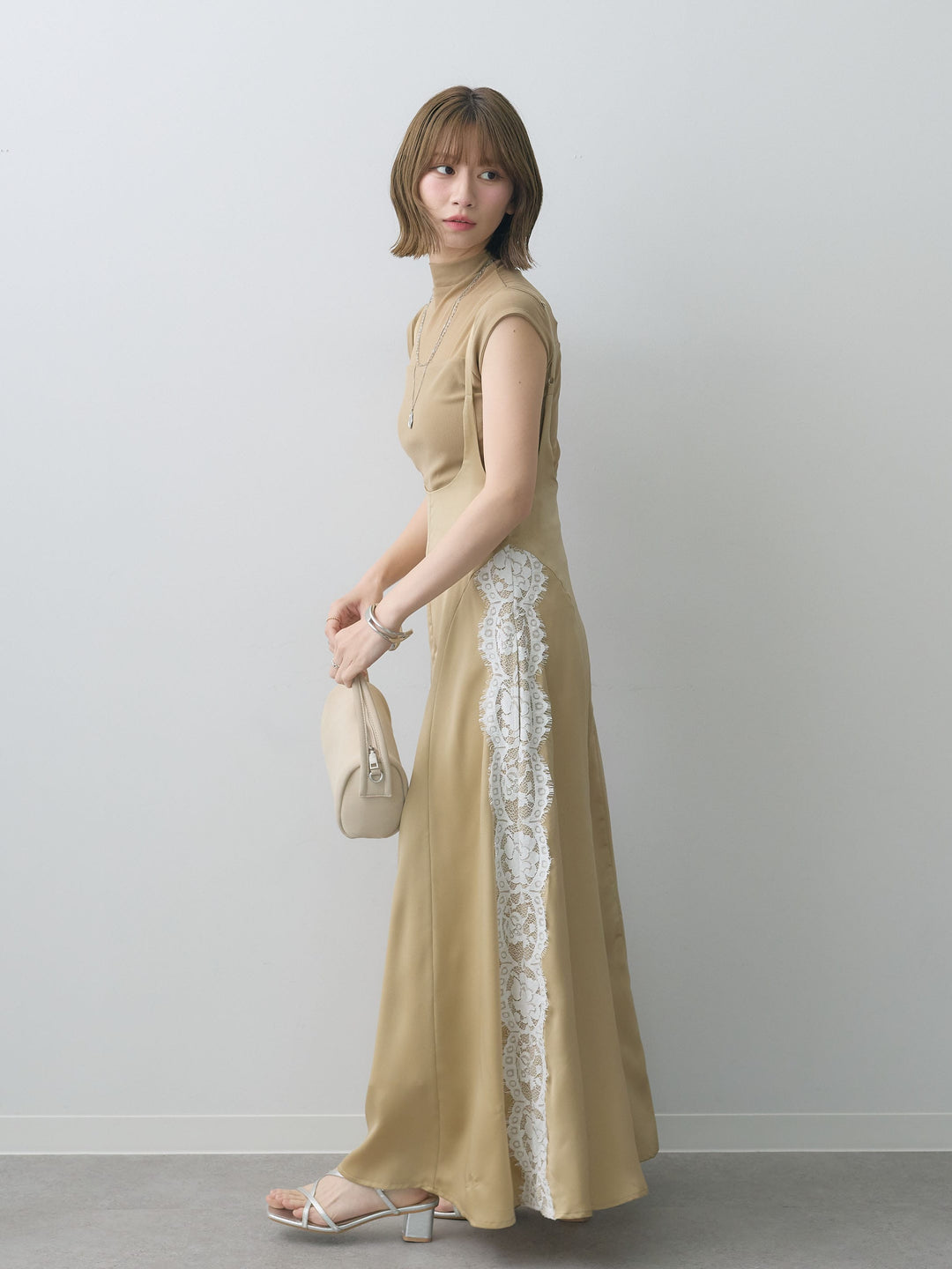 [予約]サイドレースサテンジャンパースカート/beige