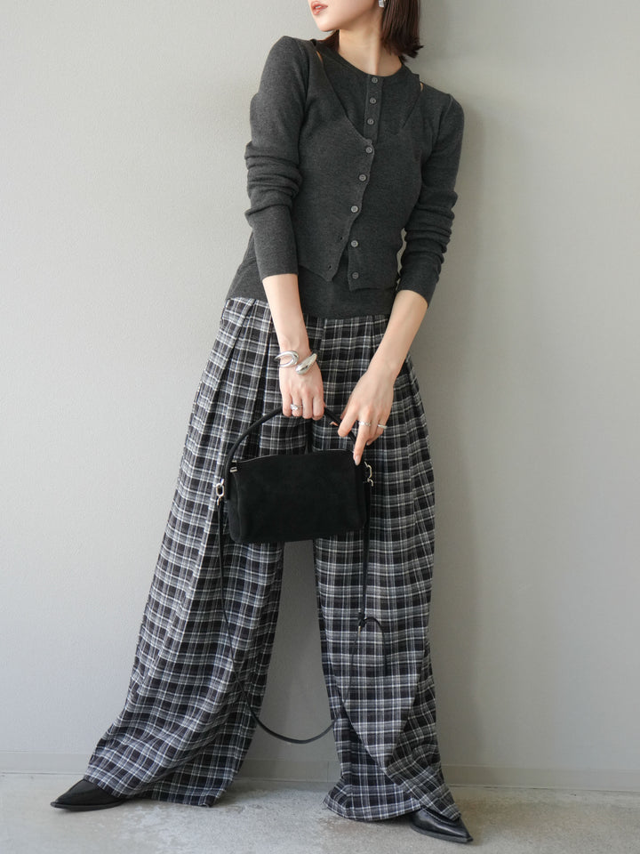 [予約]レイヤードデザインニットカーディガン/チャコール