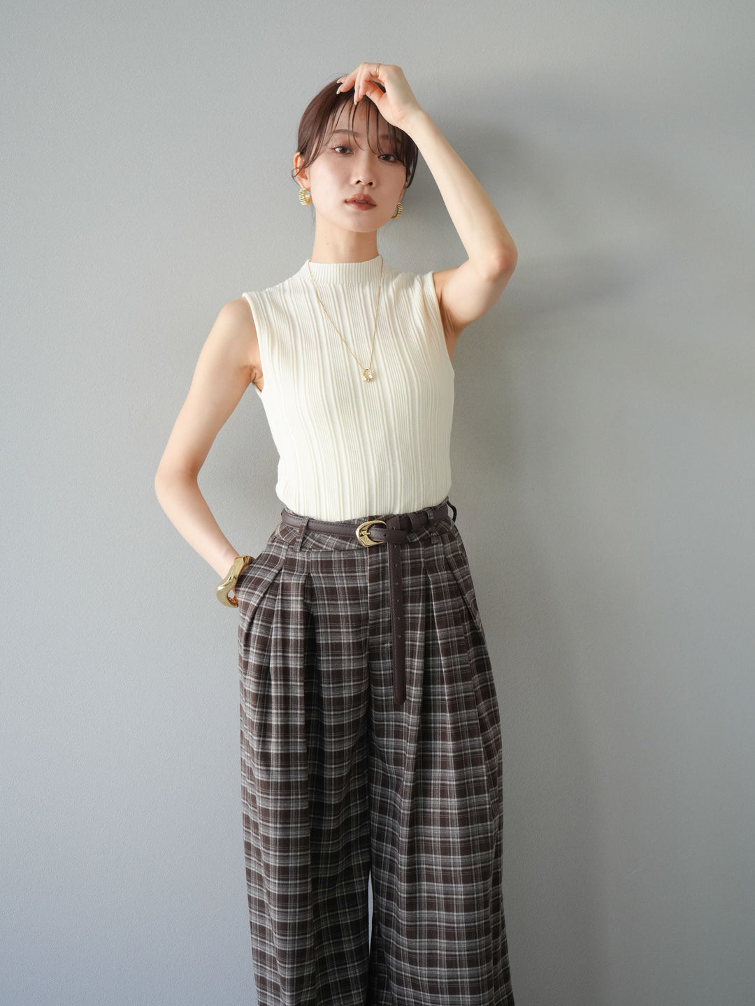 [予約]スリーブレスランダムリブニットトップス/アイボリー