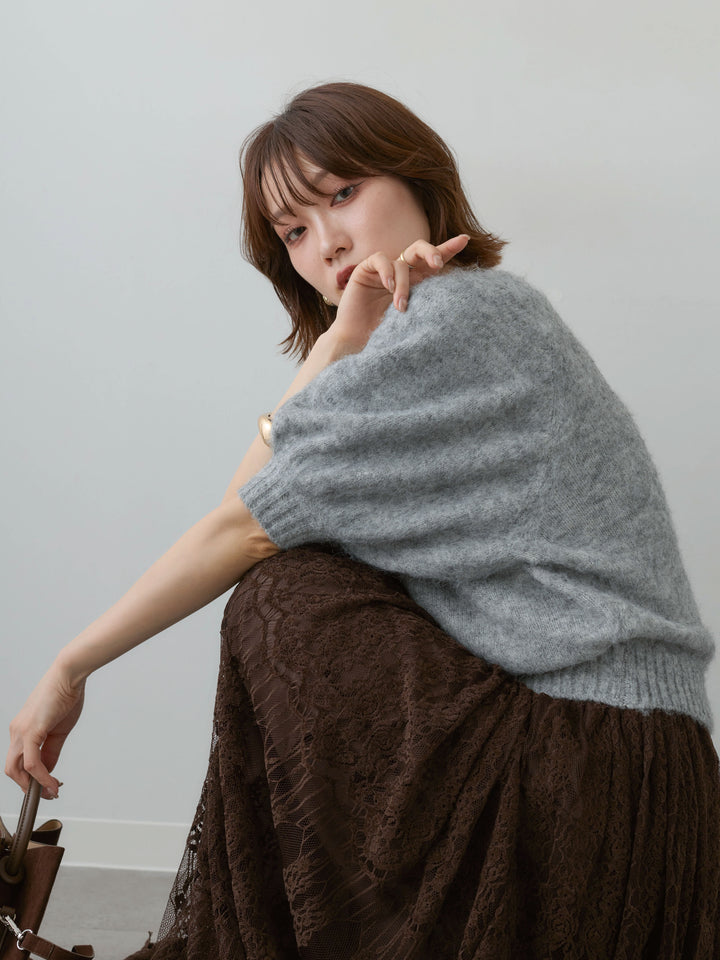 [SET]モヘアハーフプルオーバー+ベロアレースドレープフレアスカート(2set)