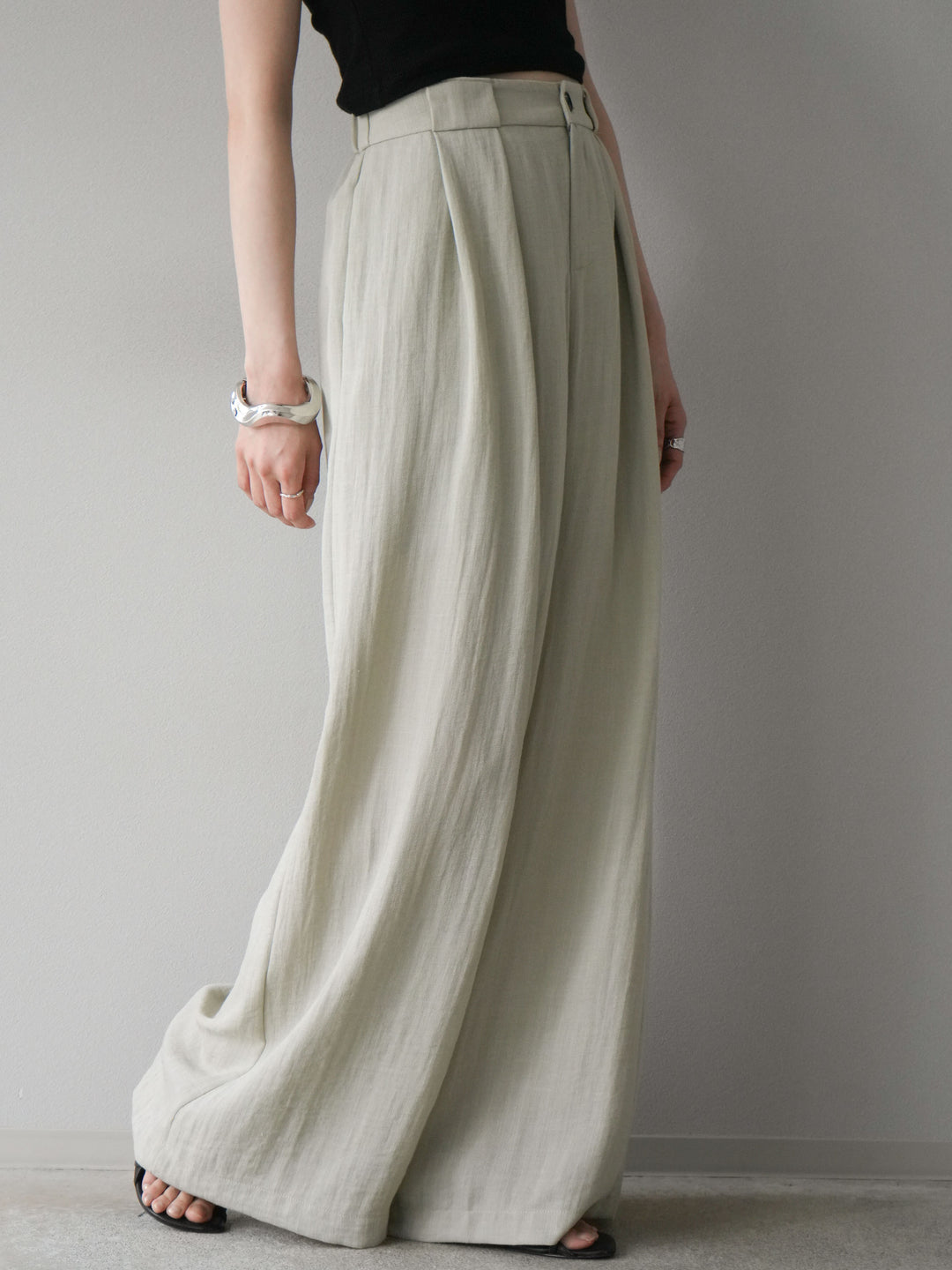 [套裝] 亞麻質感腰帶背心和褲子套裝（2 組）