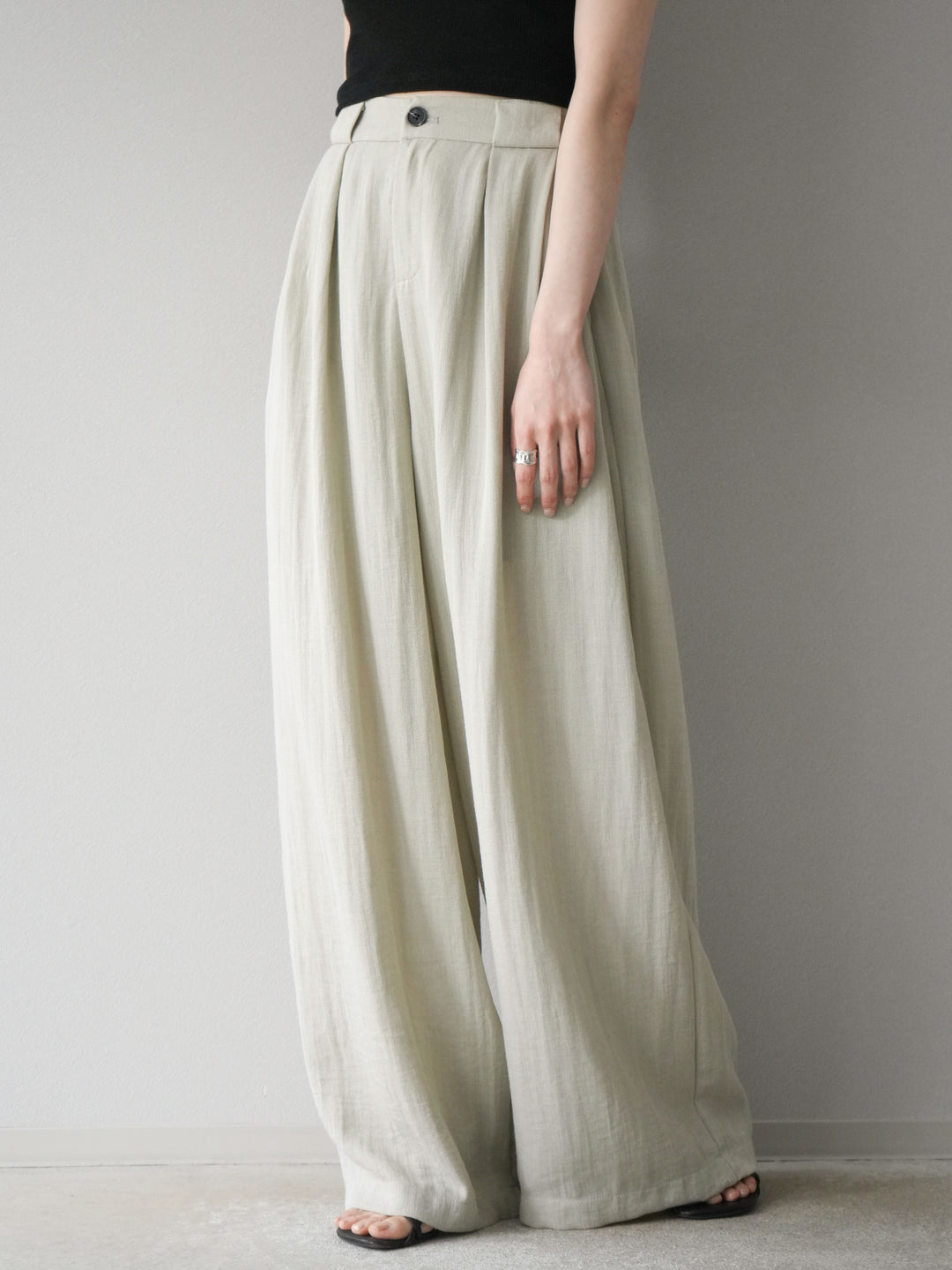 [套裝] 亞麻質感腰帶背心和褲子套裝（2 組）