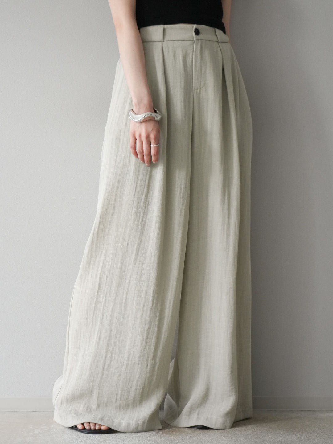 [套裝] 亞麻質感腰帶背心和褲子套裝（2 組）