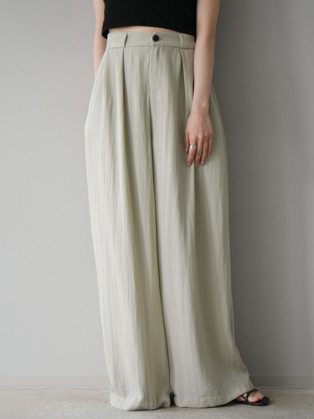 [套裝] 亞麻質感腰帶背心和褲子套裝（2 組）