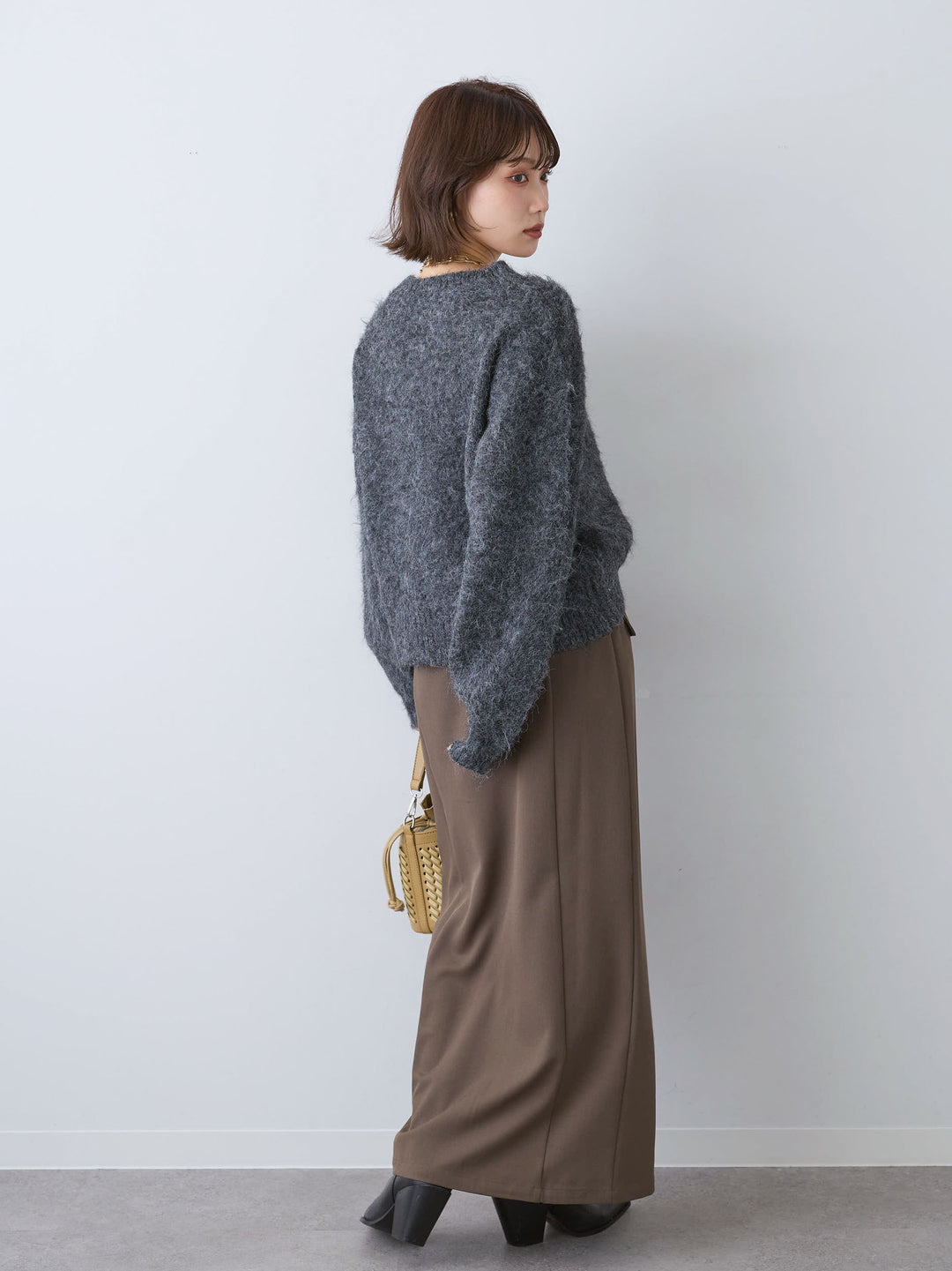 [SET]ソフトシャギーニットプルオーバー+クレープデシンフラップ付きストレートスカート(2set)