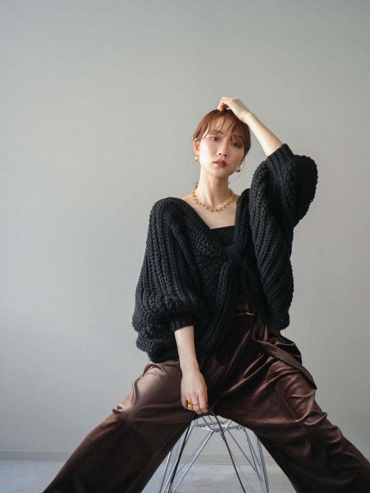 [SET]ローゲージ畦編みドルマンニットボレロ+選べるアクセセット(2set)