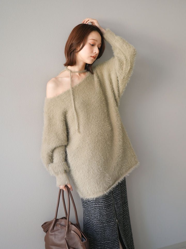 [予約]紐付きシャギーニットプルオーバー/beige