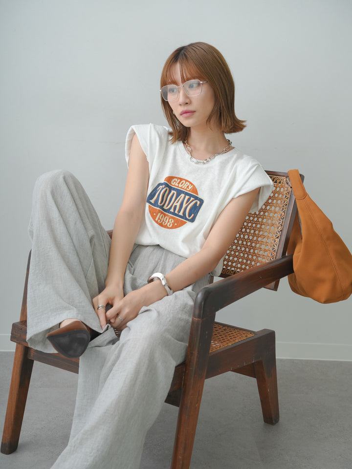 [SET]ヴィンテージロゴドロストTEE+リネンライクベルトループワイドパンツ(2set)