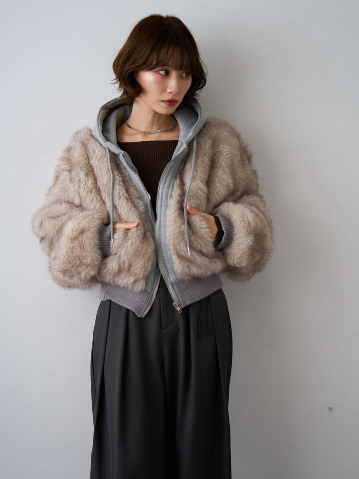 [SET]スウェットファードッキングフードブルゾン+ツイルタックワイドパンツ(2set)