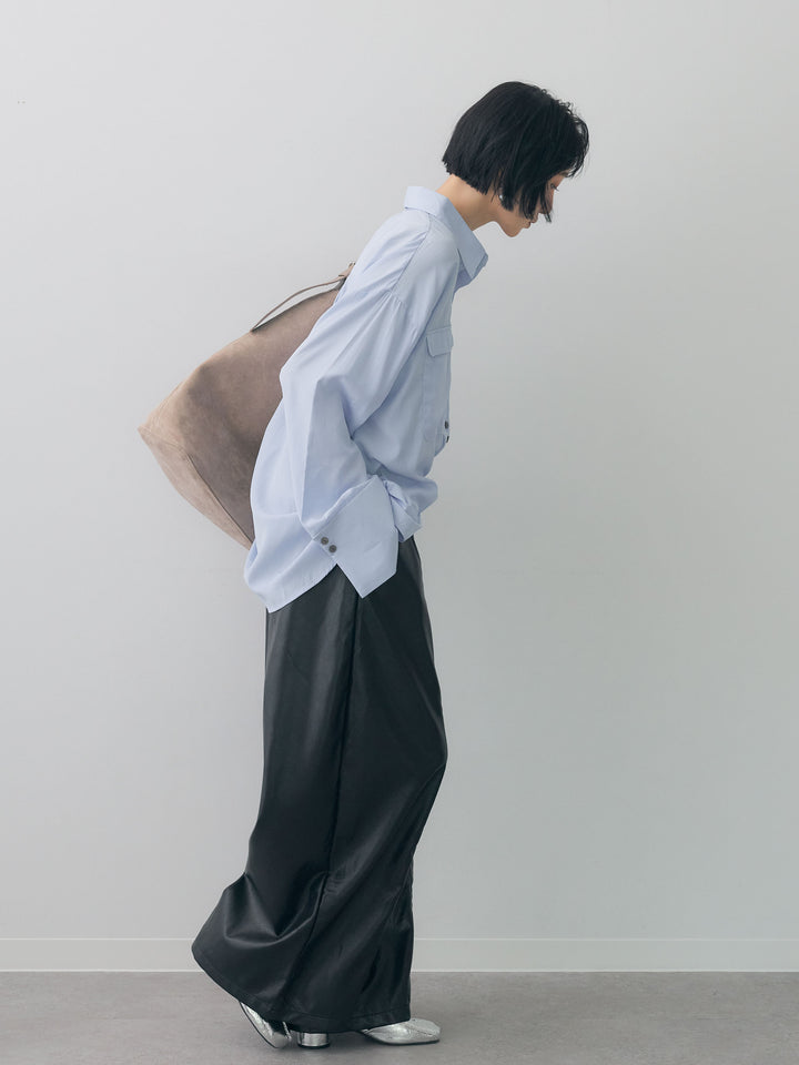 [SET]ドレープダブルポケットオーバーシャツ+フェイクレザーワイドパンツ(2set)