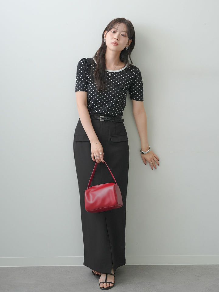 [SET]前後2wayドットバイカラーパイピングTEE+クレープデシンフラップ付きストレートスカート(2set)
