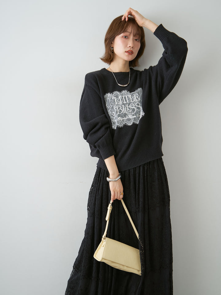 [SET]アルパカタッチ刺繍レースロゴニットプルオーバー+選べるアクセセット(2set)