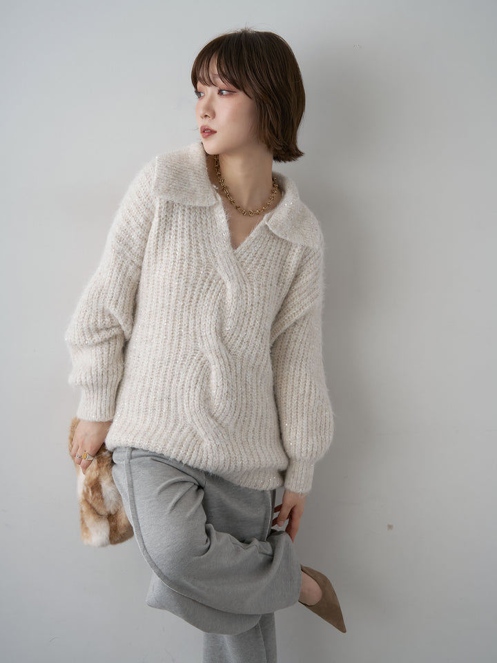 [予約]スキッパースパンリブニットトップス/ivory