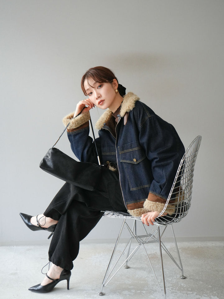 [予約]スタンドカラーファー×デニムジャケット/indigo