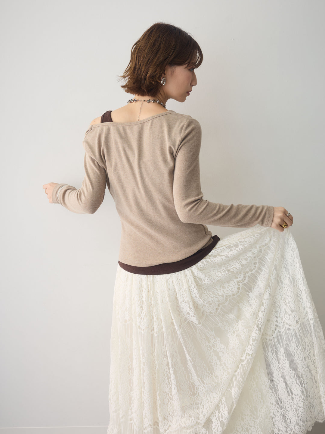 [SET]バイカラーアシメレイヤードデザイントップス+バイカラーアシメレイヤードデザイントップス(2set)