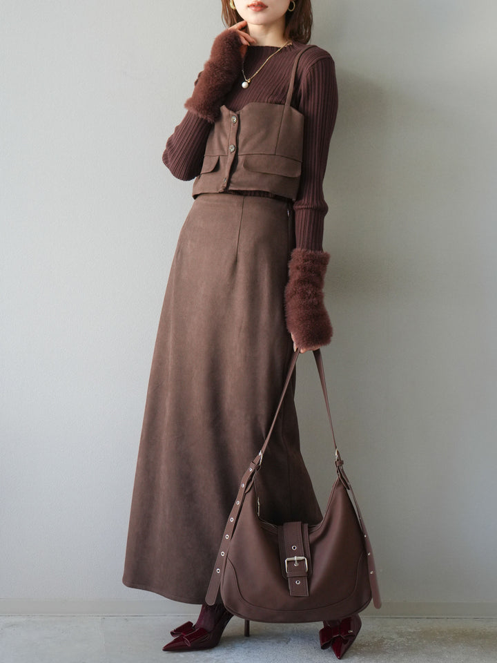 [SET]スウェードビスチェ+スウェードIラインスカート(2set)