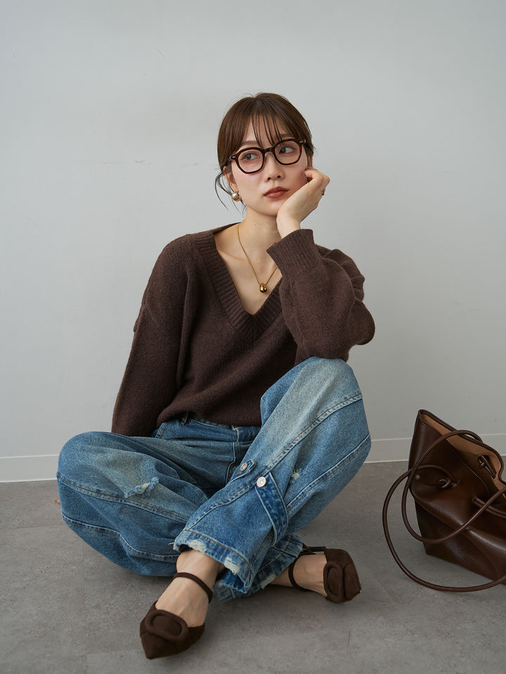 [予約]Vネックワイドショートニット/brown