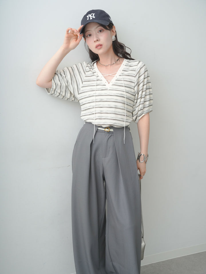 [予約]レースアップワッフルハーフトップス/gray