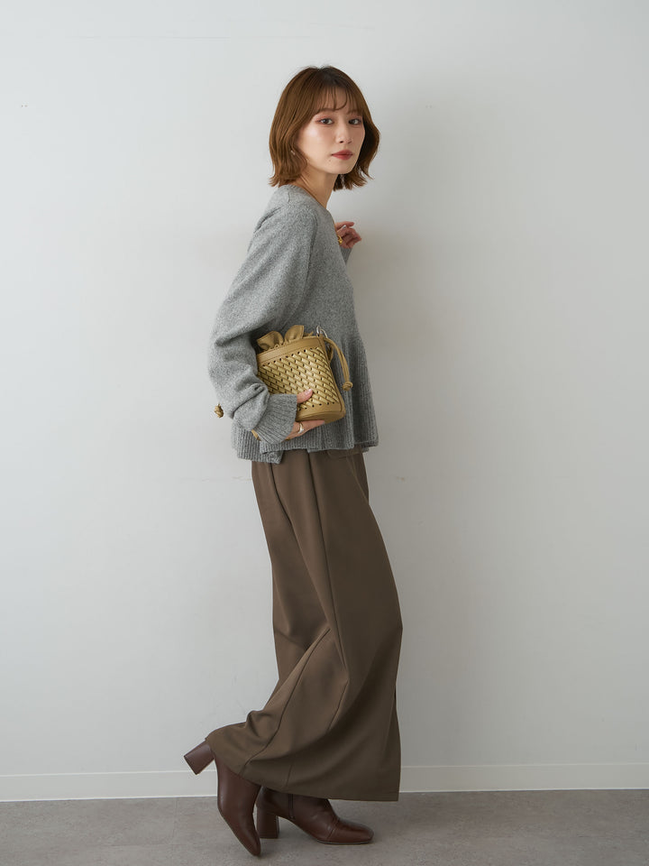 [SET]ペプラムニットプルオーバー+クレープデシンフラップ付きストレートスカート(2set)