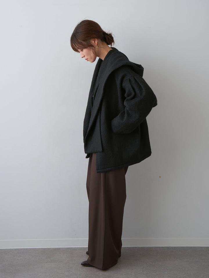 [SET]フードマフ付メランジコート+ツイルタックワイドパンツ(2set)