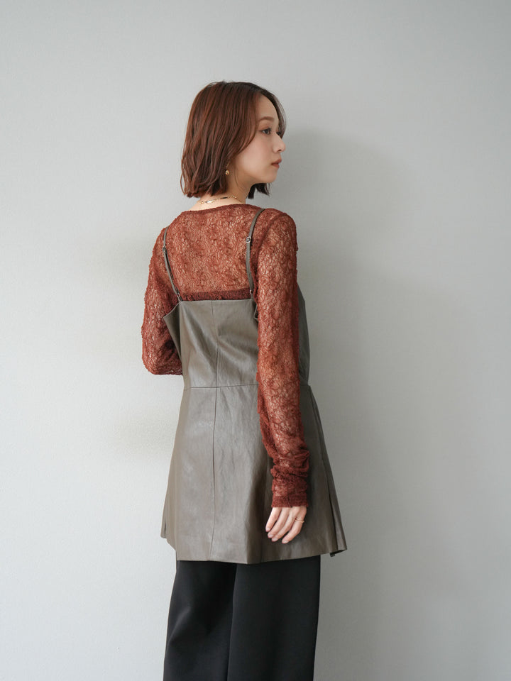 [予約]レイヤードレザーキャミソールチュニック/ブラウン