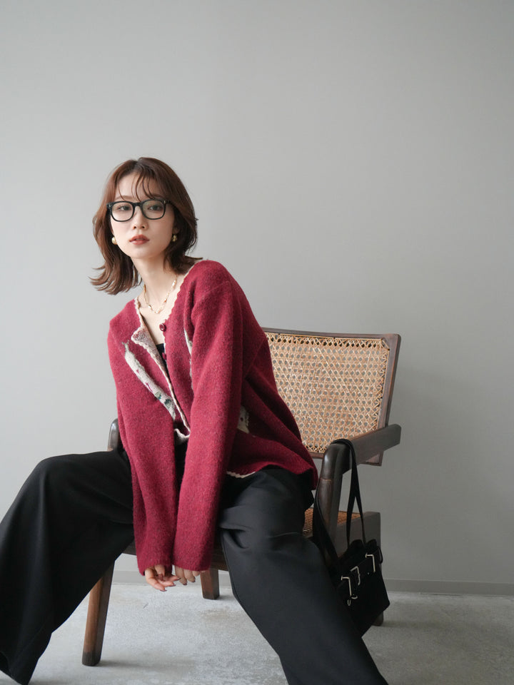 [予約]アンティークフラワージャガードニットカーディガン/red