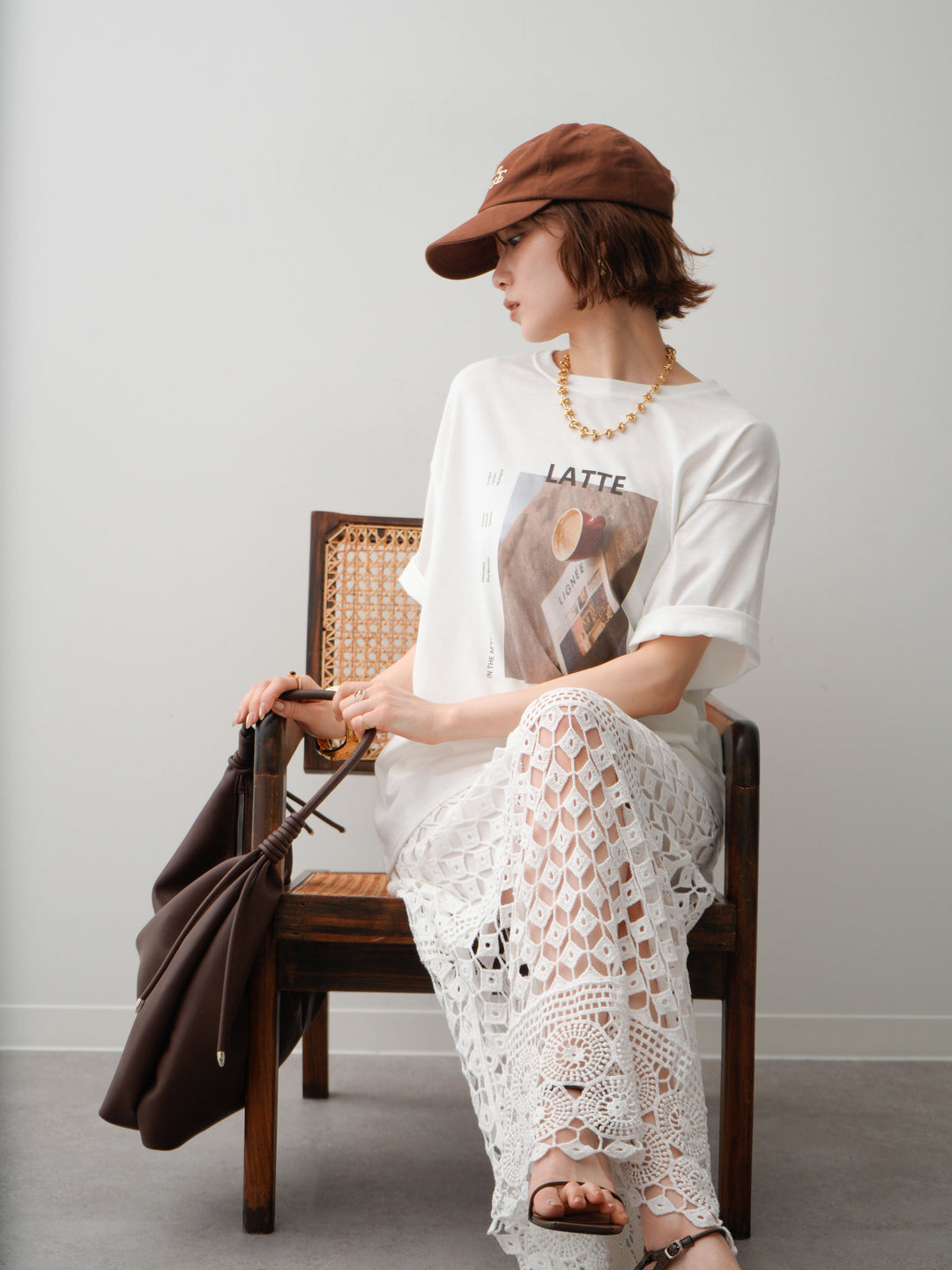 [SET]フォトプリントロゴTEE+クロシェレースIラインスカート(2set)