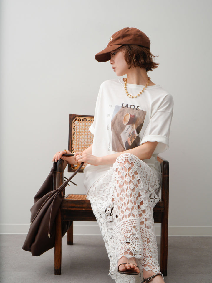 [SET]フォトプリントロゴTEE+クロシェレースIラインスカート(2set)