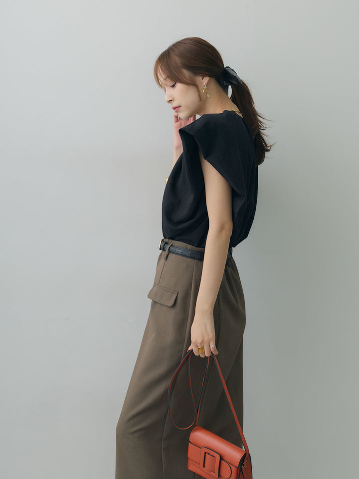 [SET]フレンチタックバルーンブラウス+クレープデシンフラップ付きストレートスカート(2set)