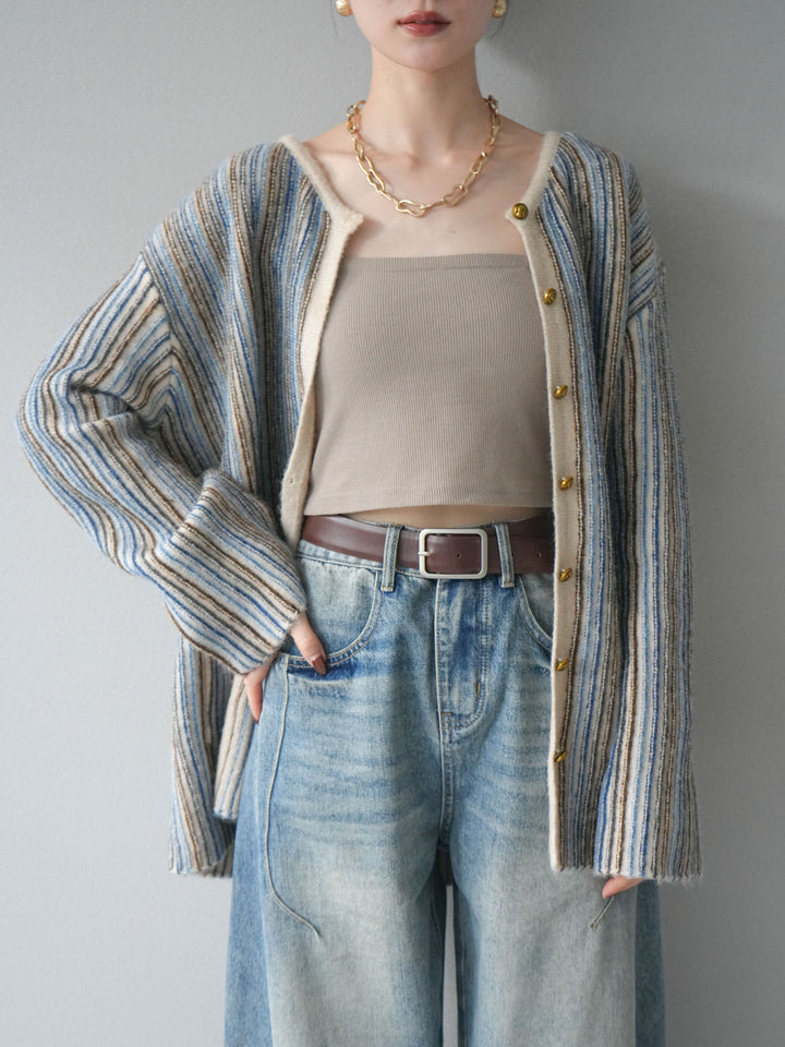 [予約]アンティークボタンストライプニットカーディガン/ivory