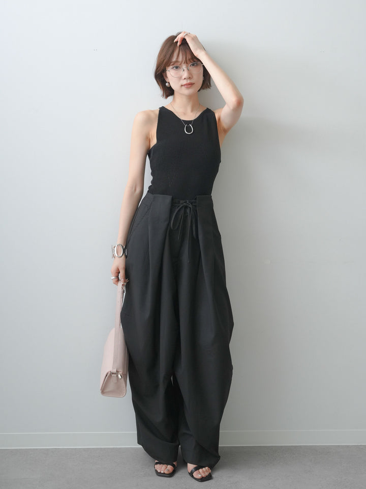 [SET]バックスリットニットタンクトップ+ベルトループカーブタックワイドパンツ(2set)