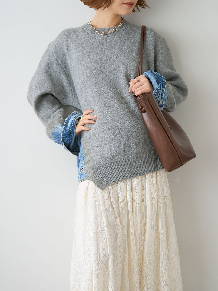 [予約]デニムドッキングニットプルオーバー/gray