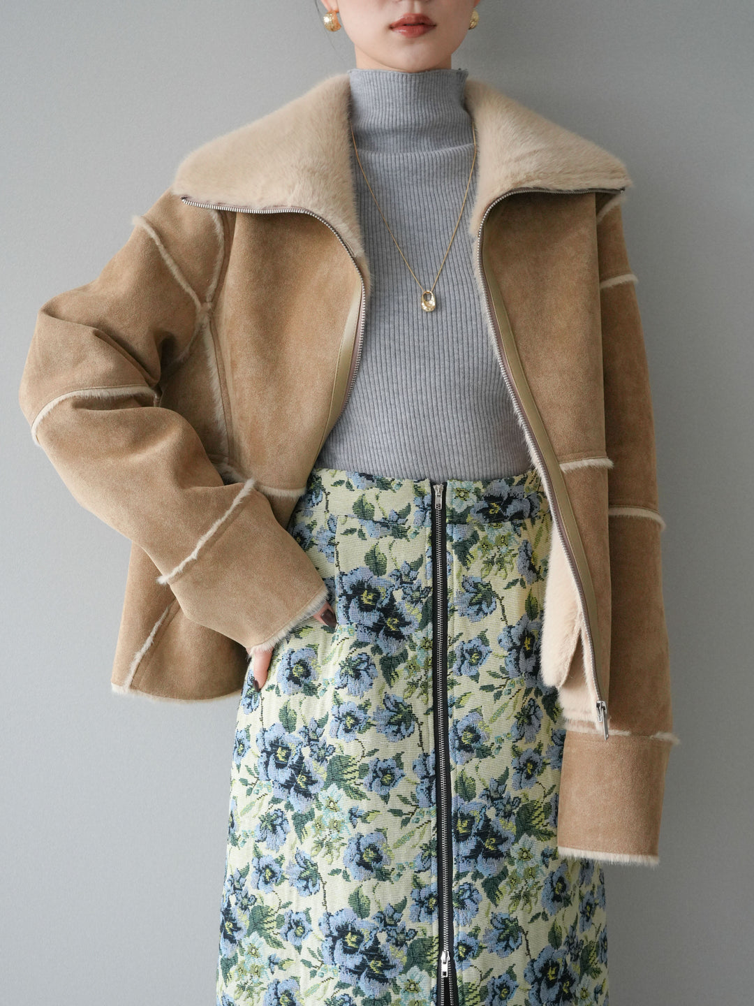 [予約]スタンドカラームートンZIPジャケット/beige