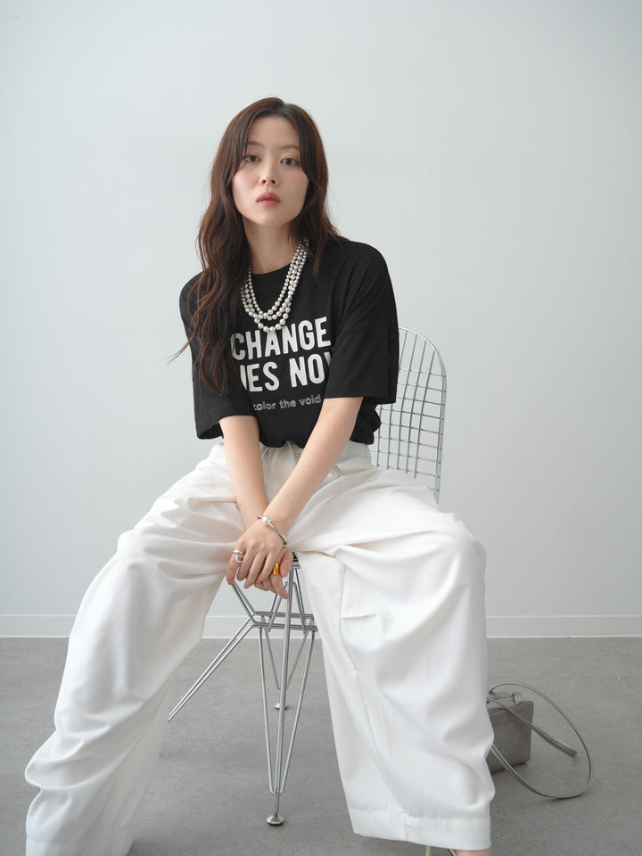 [SET]シアースラブロゴワイドTEE+ベルトループカーブタックワイドパンツ(2set)