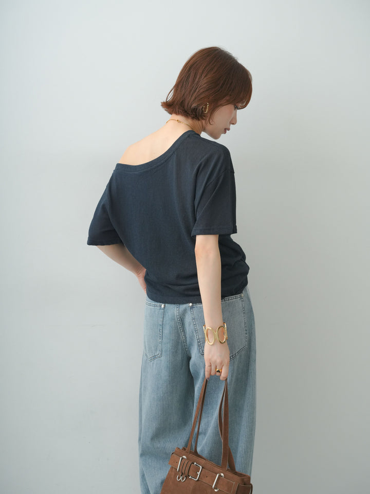 [予約]ワイドネックプリントTEE/navy