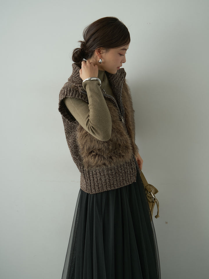 [予約]メランジファーニットベスト/brown